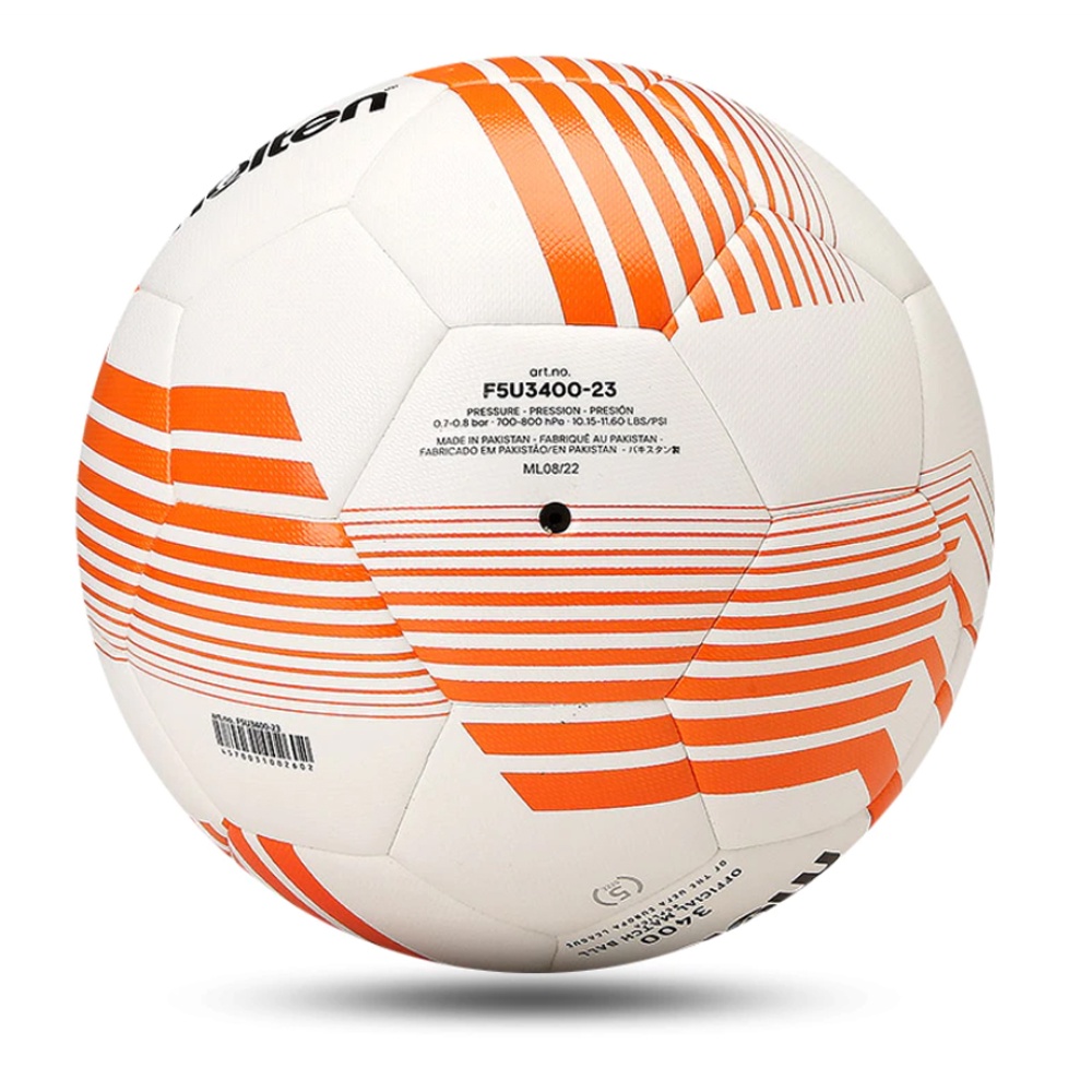 ภาพหน้าปกสินค้าMOLTEN ลูกฟุตบอลเย็บ Football UEL MST PU pk F5U3400-23 (980) (แถมฟรี ตาข่ายใส่ลูกฟุตบอล +เข็มสูบลม) จากร้าน landcosport บน Shopee