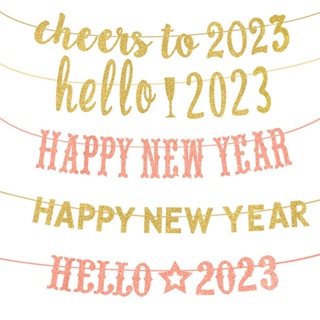 ป้ายแบนเนอร์ ลาย Happy New Year แต่งกลิตเตอร์ สีทอง สําหรับแขวนตกแต่งปาร์ตี้ปีใหม่ 2023