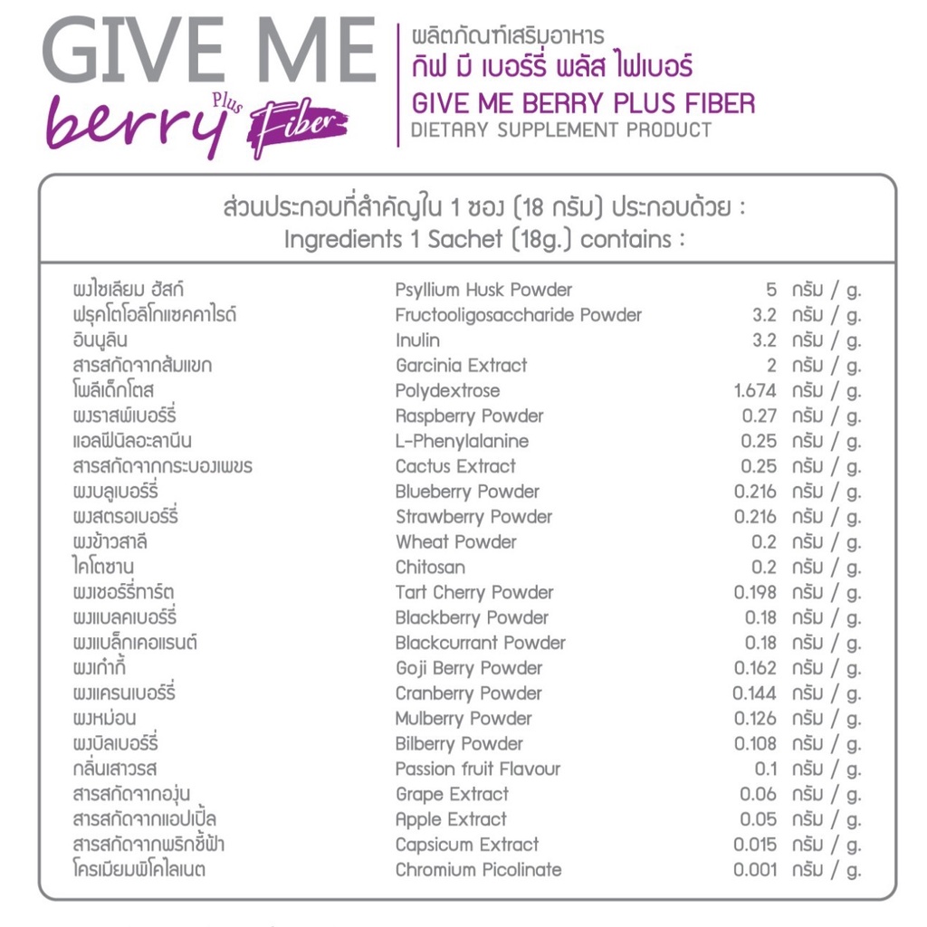 ภาพสินค้าGIVE ME Berry Fiber (กีฟมี เบอร์รี่ พลัส) ตราวิษามิน ไฟเบอร์จากเบอร์รี่ 10 ชนิด (ซื้อ 1 แถม 1) แพคคู่ 2 กล่อง 14 ซอง จากร้าน maxgb_shop_2026 บน Shopee ภาพที่ 7