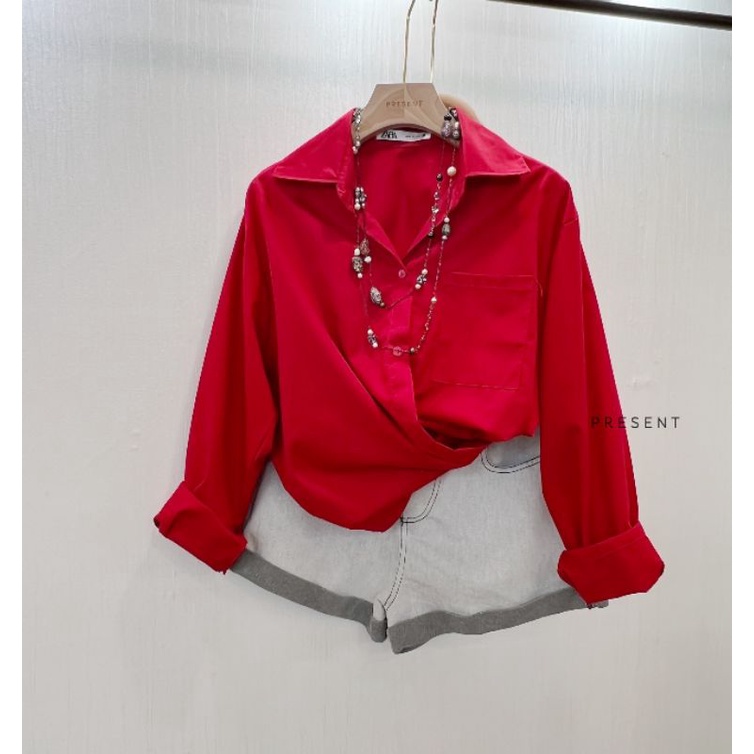 ทักก่อนสั่ง-เสื้อเชิ้ต-แขนยาว-สีแดง-กระดุมผ่าหน้า-อก46-present