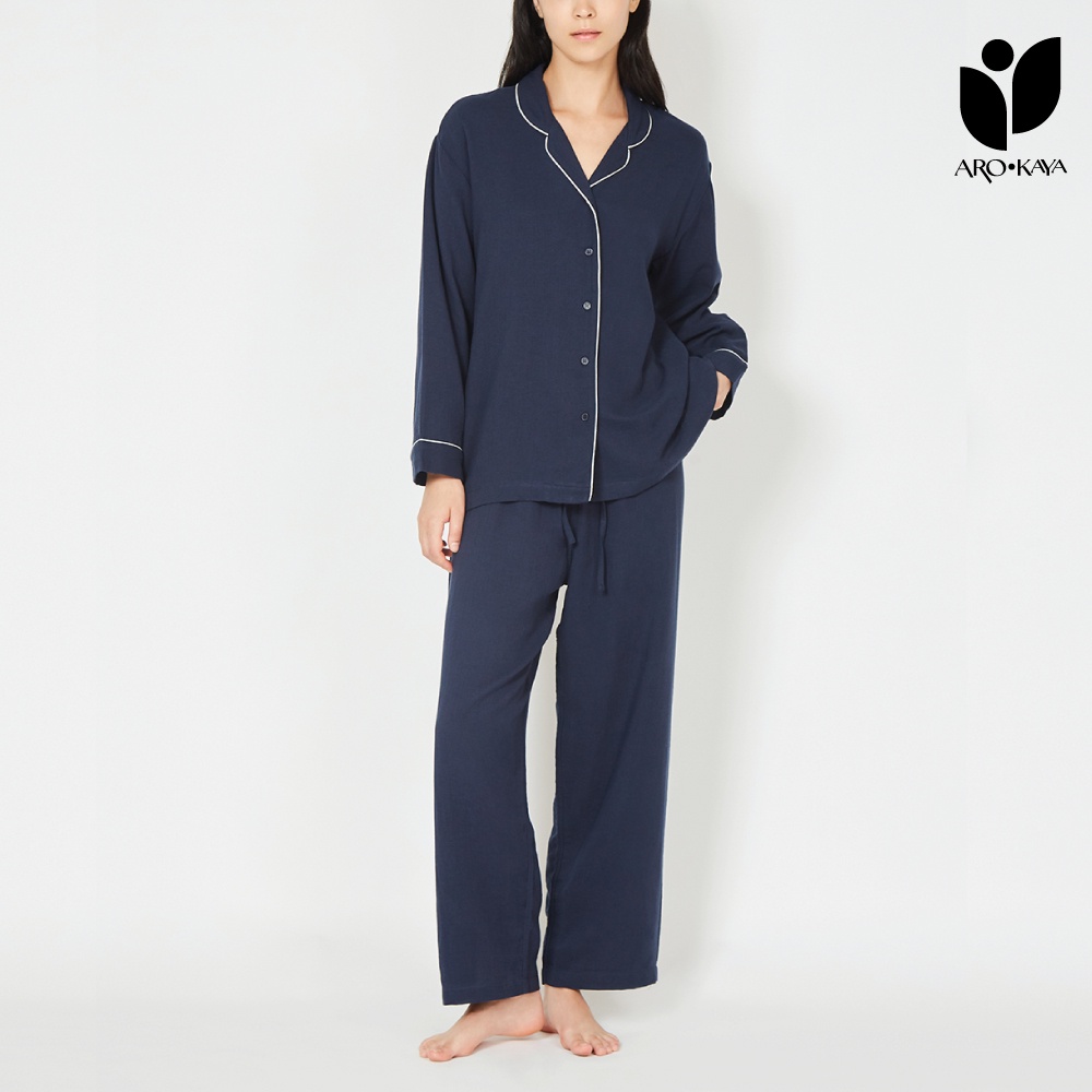 Arokaya Collagen Nightwear ชุดนอนถนอมผิว ชุดนอนคอลลาเจน สีน้ำเงินเข้ม ...