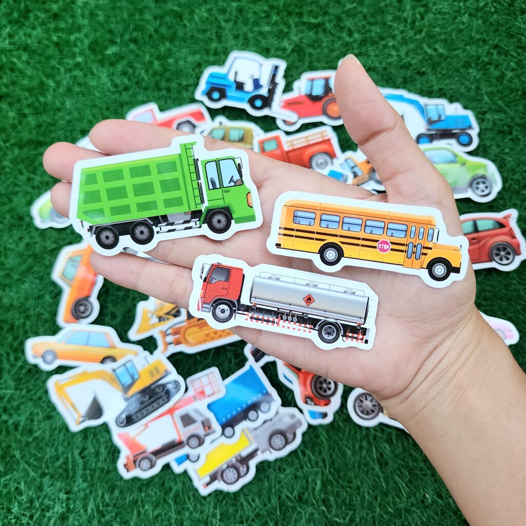 สติ๊กเกอร์-ยานพาหนะ-รถยนต์-รถตักดิน-ติดแน่น-กันน้ำ-ติดของใช้-ของเล่น-50-ชิ้น-transportation-sticker