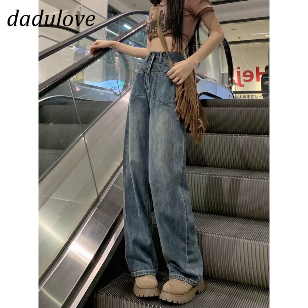 dadulove-new-american-style-reverse-pocket-high-waist-washed-straight-jeans-niche-womens-wide-leg-pants