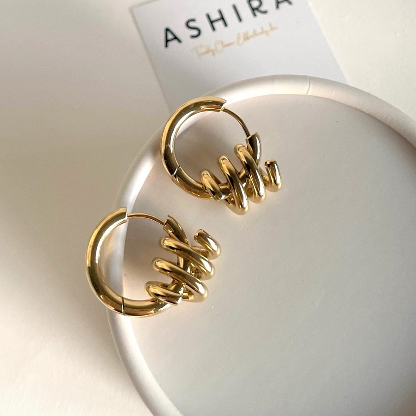 18k-gold-plated-ต่างหูห่วง-ต่างหูสายฝอ-ต่างหูสีทอง-ต่างหูน่ารัก-ต่างหูแบรนด์-huggie-hoop-earrings-chunky-hoop