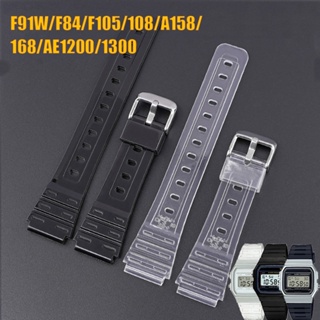 สายนาฬิกาข้อมือ ซิลิโคน TPU ใส 18 มม. หลากสี สําหรับ Casio F-91W F-84 F-105 108 A158 168 AE-1200 AE-1300