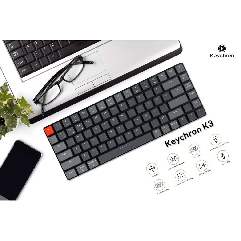 ภาพหน้าปกสินค้าKeychron K3 V2 Wireless Keyboard RGB Low Profile Keyboard คีย์บอร์ดไร้สาย Wireless แท้100% ถูกสุดในโลก จากร้าน pop_model บน Shopee