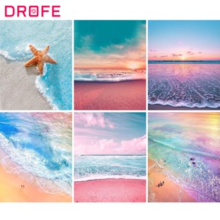 Drofe ภาพระบายสีตามหมายเลข บนผ้าใบ รูปทะเล ไม่มีกรอบ ขนาด 40*50 ซม. DIY สําหรับตกแต่งบ้าน