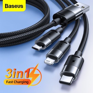 Baseus 3in1 สายชาร์จ USB Type C สําหรับ iPhone 14 13 12 Pro Max 3.5A Micro USB สําหรับ Samsung Xiaomi Redmi