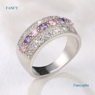 Fancyqube แหวนอัญมณีไพลิน สีชมพู เครื่องประดับแฟชั่นสตรี
