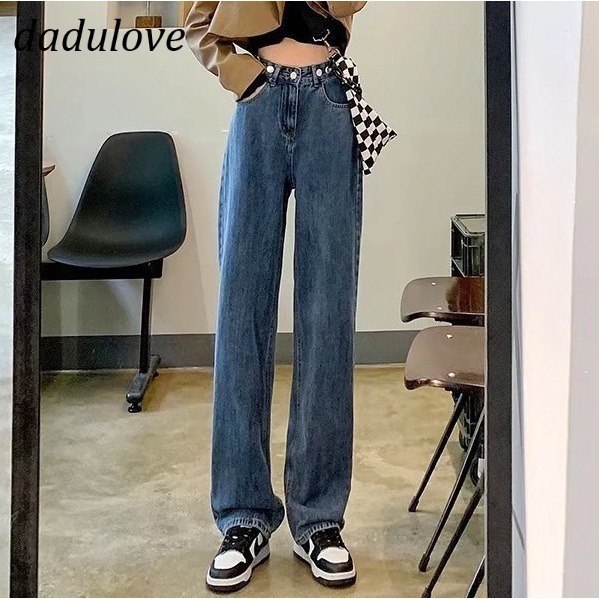 dadulove-new-korean-version-of-ins-waist-adjustable-jeans-high-waist-loose-wide-leg-pants-fashion-womens-clothing