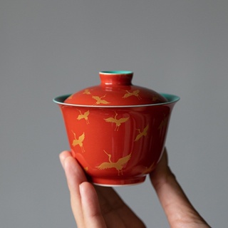 Forbidden City Red Sancai Gaiwan [Huayun] ชุดถ้วยชาเซรามิค สไตล์จีน กังฟู [A015]