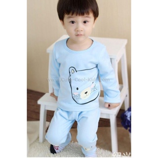 PJK-097 ชุดนอนเด็ก ผ้าหนาสีฟ้า ลายหมี Size-110 (4-5Y)