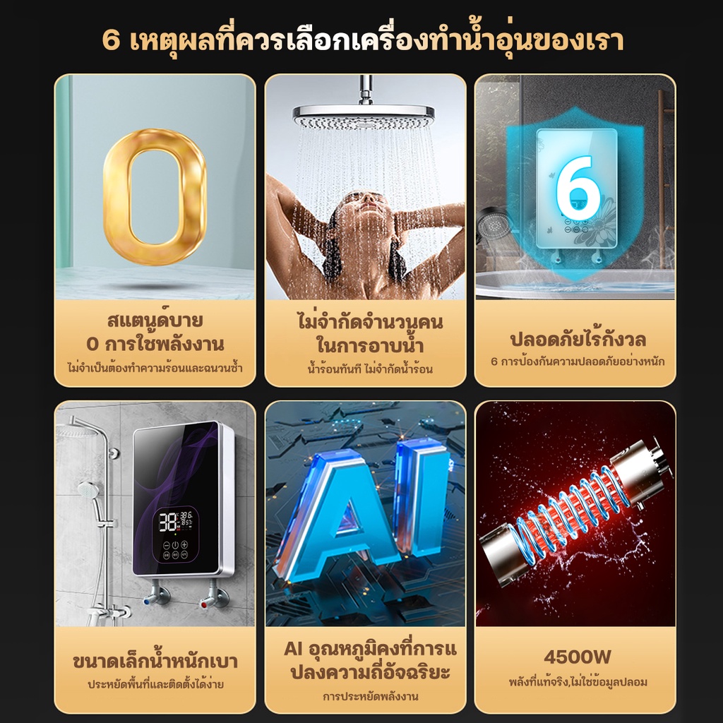 ภาพสินค้าYANGG เครื่องทำน้ำอุ่น 4500 วัตต์ ความร้อนเพิ่มขึ้นเร็ว มาพร้อมสวิตซ์ลม SR16 Water Heater เครื่องทำน้ำอุ่นกำลังสูง จากร้าน lacshop1 บน Shopee ภาพที่ 5