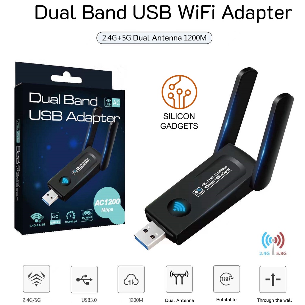 รูปภาพของUSB WIFI 5G + 2.4G รับประกัน 3 เดือน ตัวรับสัญญาณไวไฟ USB 3.0 AC1200 AC1300 Adapter Windows 10/11 ไม่ต้องลง driversลองเช็คราคา