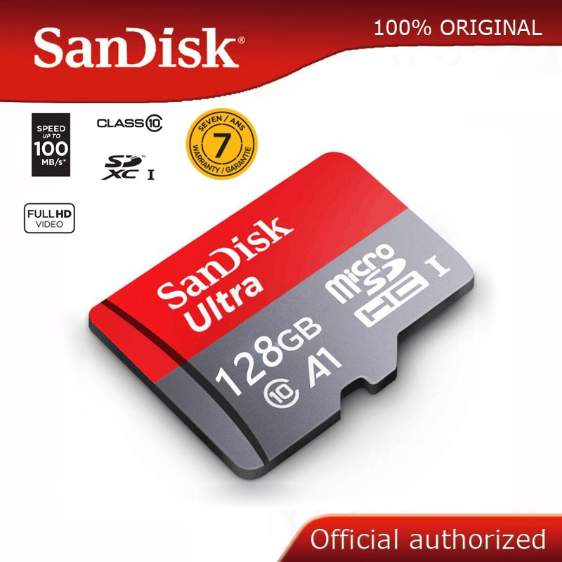 ภาพหน้าปกสินค้าSanDisk Ultra เมมโมรี่การ์ด 128GB MicroSDHC ความเร็วสูงสุด 120 MB/s Class10 Memory Card สำหรับกล้องวงจรปิด พร้อมส่ง