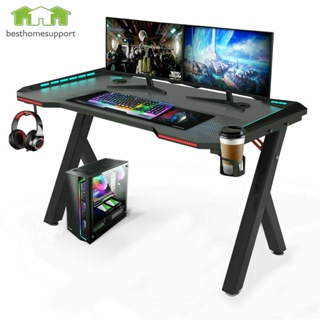 โต๊ะเกมมิ่ง โต๊ะคอมพิวเตอร์ มีไฟ LED ขาโต๊ะทรง 100cm 120cm Ergonomic Gaming Table Gamer Desk With RGB Light