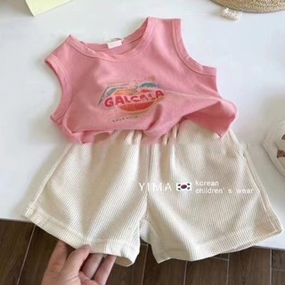 【เสื้อผ้าเด็กผู้หญิง】ชุดเสื้อยืดลําลอง แฟชั่นฤดูร้อน สําหรับเด็กผู้หญิง สองชิ้น 2023