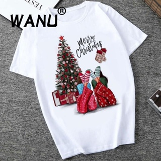 เสื้อยืดคริสต์มาส Merry Christmas T shirt Womenเสื้อคู่รัก