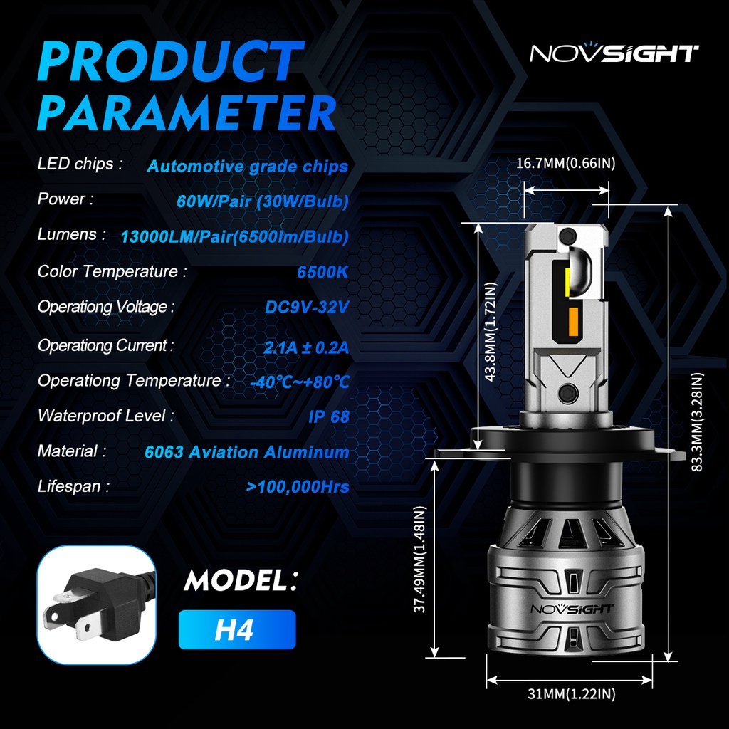 Novsight 1 คู่ N61T 9005 9006 H4 H11 H7 ไฟหน้ารถ LED หมอกหลอดไฟ 3000K ...
