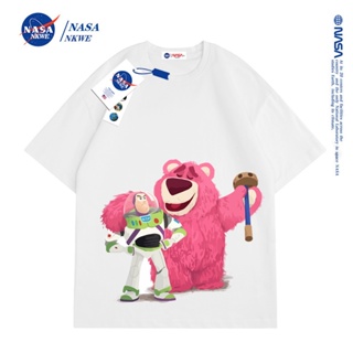 เสื้อยืดแขนสั้นลําลอง คอกลม ผ้าฝ้าย ทรงหลวม พิมพ์ลายหมี NASA สวมใส่สบาย ใหม่_30