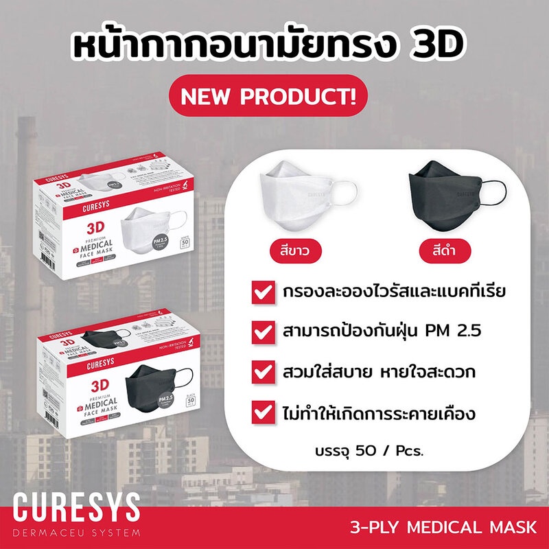 CURESYS 3D Premium Medical Face Mask เคียวร์ซิส หน้ากากอนามัยทาง ...