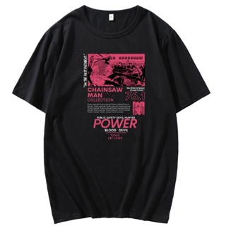 เสื้อยืดสีขาว  Chainsaw Man T Shirts Anime Manga Print Streetwear Men Women Fashion Oversized เสื้อยืด เสื้อยืดสีพื_17