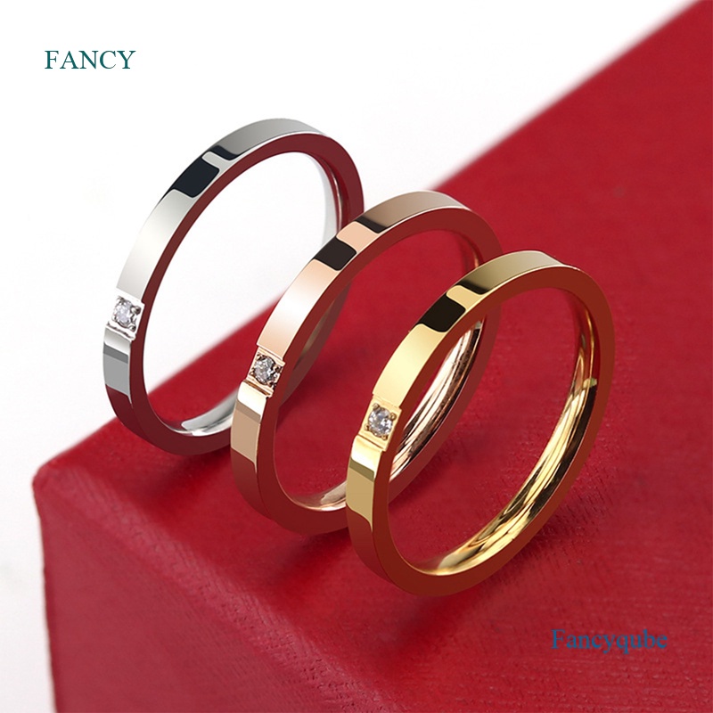 fancyqube-แหวนเหล็กไทเทเนียม-ประดับเพทาย-สีโรสโกลด์-คุณภาพสูง
