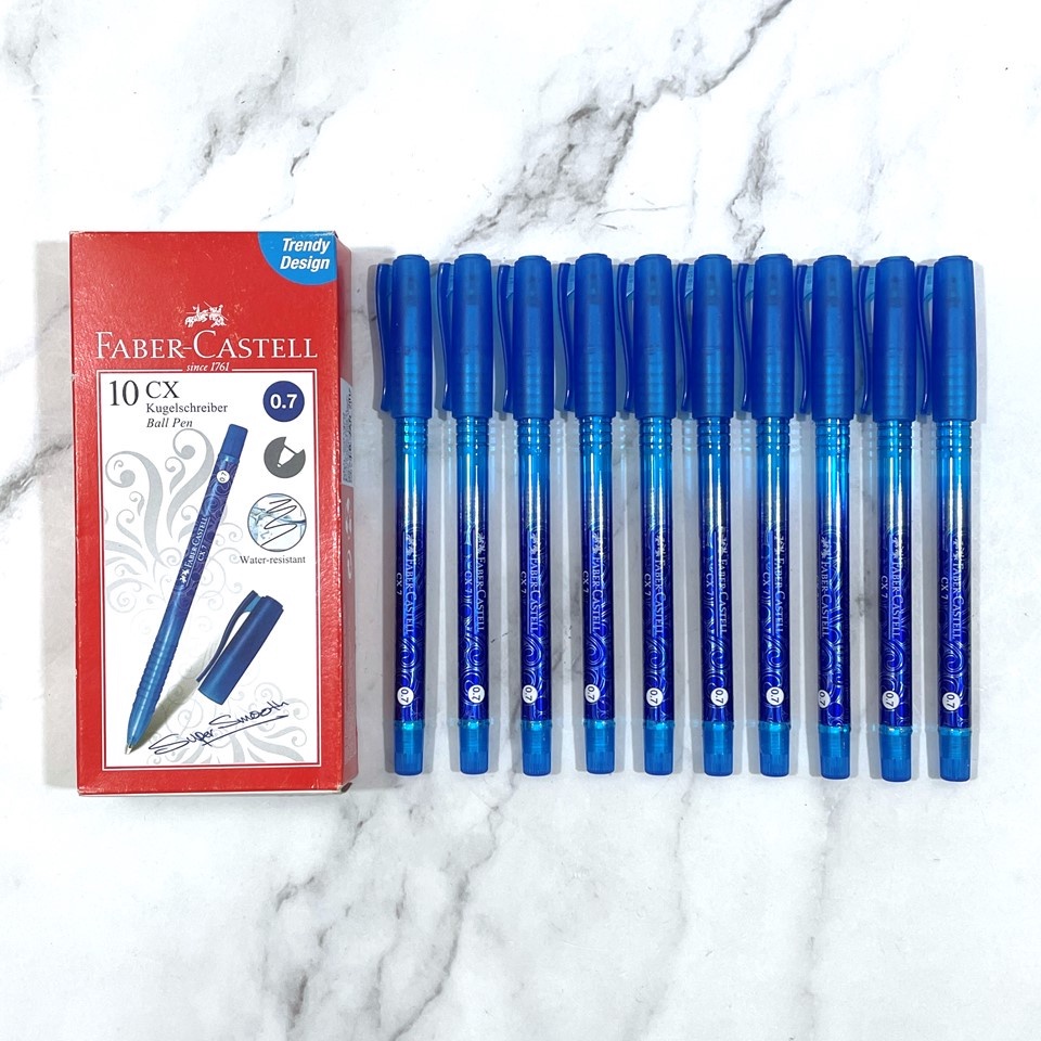 แพ็ค-2ด้าม5ด้าม-10ด้าม-ปากกาลูกลื่น-0-7-มม-faber-castell-supersmooth-รุ่น-cx-ปากกา-สีน้ำเงิน-ปากกาแบบปลอก