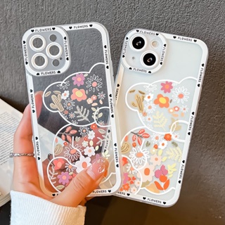 เคสโทรศัพท์มือถือ สําหรับ IPhone 13 11 12 14 Pro Max 8 7 Plus XR X XS Max SE 2020 TPU ซิลิโคน ใส ลายการ์ตูนหมีน่ารัก