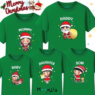 เสื้อยืดผ้าฝ้ายพิมพ์ลายเสื้อคริสต์มาส MMLFAMILYXMAS_GREEN สีเขียว เสื้อคริสมาสต์ ซานต้า ครอบครัว Christmas shirt เสื้อที