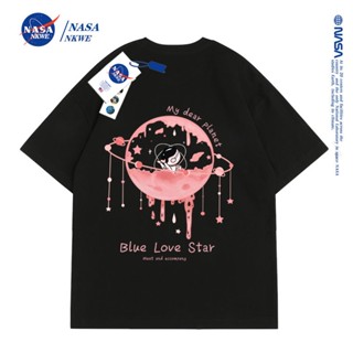 เสื้อยืดแขนสั้นลําลอง คอกลม ผ้าฝ้าย ทรงหลวม พิมพ์ลาย NASA สวมใส่สบาย แฟชั่นฤดูใบไม้ผลิ และฤดูร้อน ใหม่_29