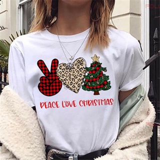 Peace Love Christmas Tree Girls Kawaii Graphic Short Sleeve T Shirt Tee Shirt Women/Men Cartoon Letters Print Casual Top