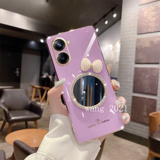 2023 New Casing Realme 10 Pro +Plus 10T 5G 4G เคส Phone Case with Makeup Mirror and Pearl Butterfly Bow Soft Case Back Cover เคสโทรศัพท