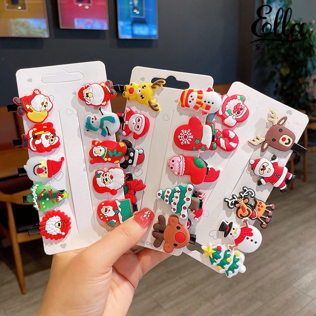 ellastore123-กิ๊บติดผม-ลายการ์ตูนเกล็ดหิมะ-ต้นคริสต์มาส-เครื่องประดับ-สําหรับเด็ก-10-ชิ้น