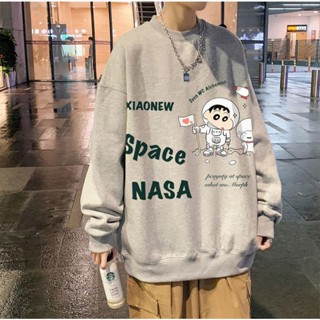 เสื้อกันหนาวแขนยาว คอกลม มีฮู้ด ทรงหลวม สไตล์สตรีท แฟชั่นสําหรับผู้ชาย ELW166 【M-8XL】