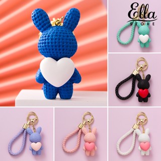 Ellastore123 พวงกุญแจถัก รูปการ์ตูนสัตว์น่ารัก สําหรับห้อยกระเป๋า โทรศัพท์ รถยนต์ กระต่าย