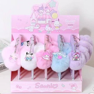 Sanrio Kawaii Plushh Mymelody Kuromi Cinnamoroll Pochacco จี้ปากกาหมึกเจล ฤดูหนาว อบอุ่น น่ารัก สําหรับโรงเรียน เครื่องเขียน สํานักงาน เขียนอุปกรณ์ศิลปะเกาหลี