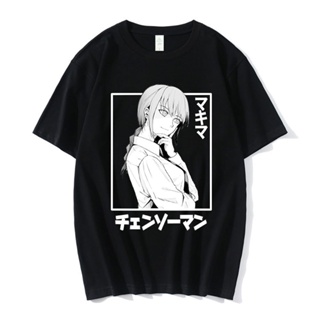 เสื้อยืดAnime Chainsaw Man Makima T Shirt Mens Manga Graphic T-shirt Hip Hop Vintage  Unisex เสื้อยืดสีขาวผู้หญิง_59
