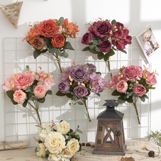 [B_398] 1Pc Artificial Peony Hydrangea Flower Wedding Bouquet Office Decor