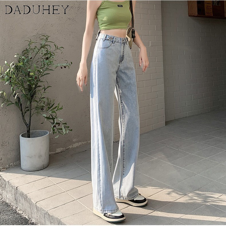 daduhey-ready-stock-korean-style-womens-new-retro-high-waist-wide-leg-straight-loose-waist-adjustable-fashion-casual-pants-jeans