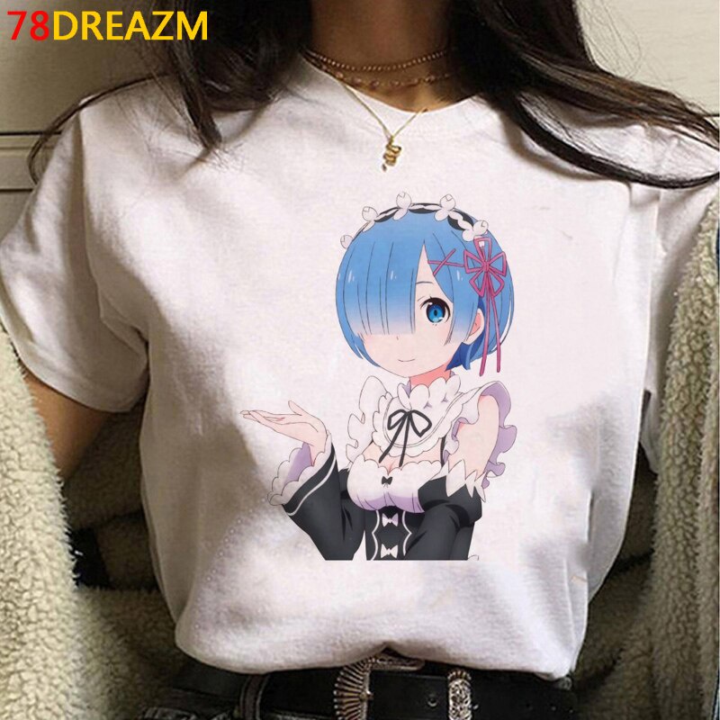 เสื้อขาว-อะนิเมะ-re-zero-kara-hajimeru-isekai-seikatsu-เสื้อยืดผู้หญิง-kawaii-rem-ram-กราฟิก-tees-53