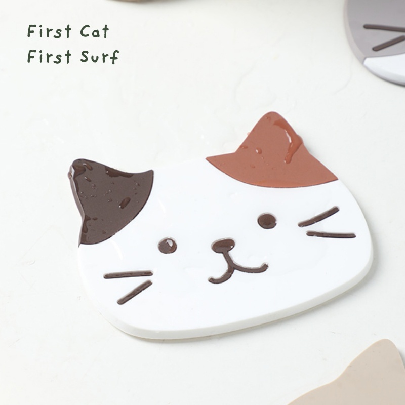 พร้อมส่ง-cute-cat-coaster-แผ่นรองแก้ว-pvc-แผ่นรองแก้วซิลิโค