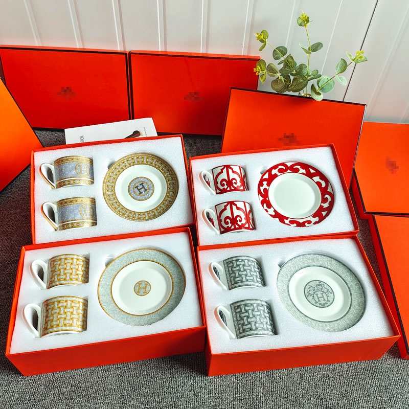 Hermes Home European bone china coffee cup and saucer set 2 cups and 2 saucers Shopee Thailand