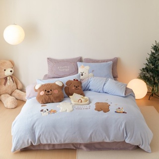 🔥เก็บโค้ดหน้าร้าน🔥[PRE-ORDER] มี2 สี ชุดเครื่องนอน ผ้าปูที่นอน ผ้ากำมะหยี่ลายหมี #0993