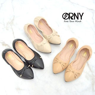 Defect Sale!! ⭐️ มีตำหนิ OY110 ORNY(ออร์นี่) ® รองเท้าคัชูหัวแหลมส้นแบนแต่งโบว์ Size 37-42