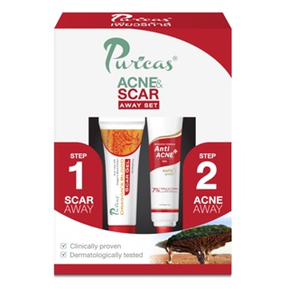 Puricas Scar Away Set Advance Formula Anti-Acne Gel 10g+Puricas Dragons Blood Scar Gel 8g เพียวริก้าส์ สการ์ อเวย์ เซ็ท แอดวานส์ ฟอร์มูล่า แอนติ-แอคเน่ เจล 10 กรัม+เพียวริก้าส์ ดราก้อน บลัด สการ์ เจล 8 กรัม