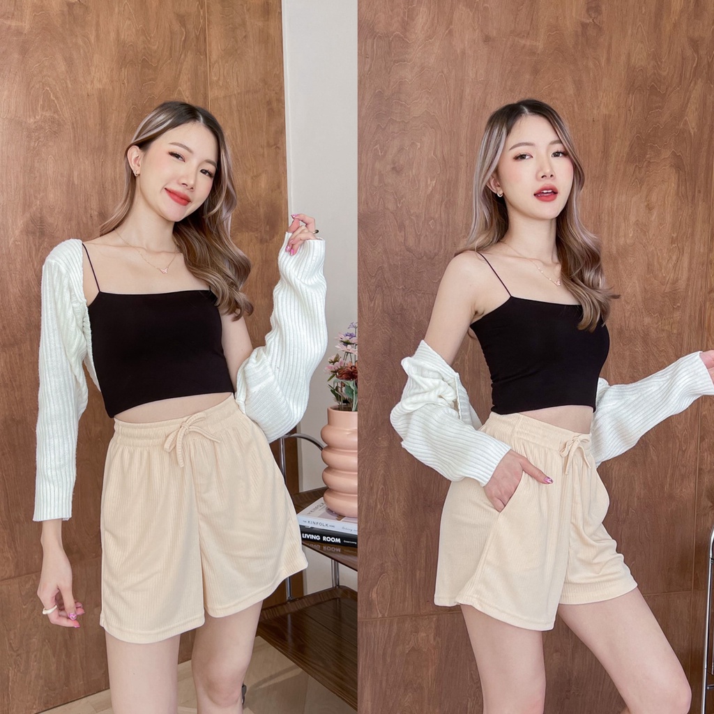 88story-th-comfy-pants-6-สี-พร้อมส่ง-กางเกงขาสั้นผ้าร่อง-เชือกรูดได้จริงมีกระเป๋ากางเกง-เนื้อผ้าทิ้งตัวไม่ต้องรีด