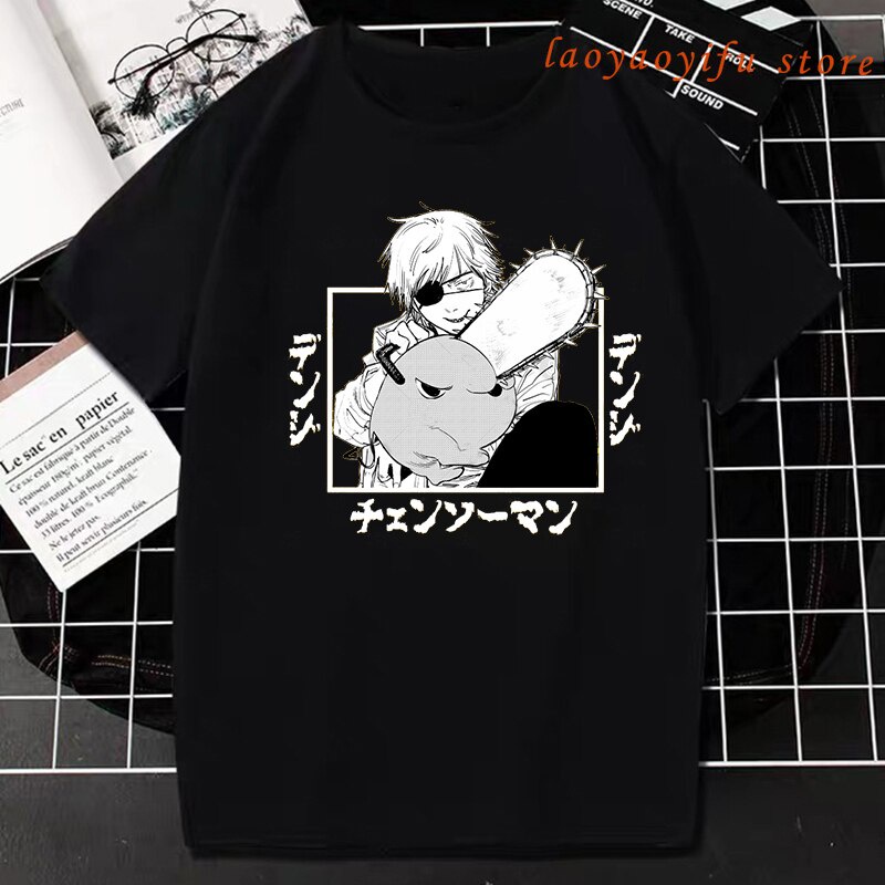 เสื้อยืดสีขาว-anime-chainsaw-man-t-shirt-manga-pochita-and-pochita-t-shirt-harajuku-fashion-streetwear-เสื้อยืดสีพ-59