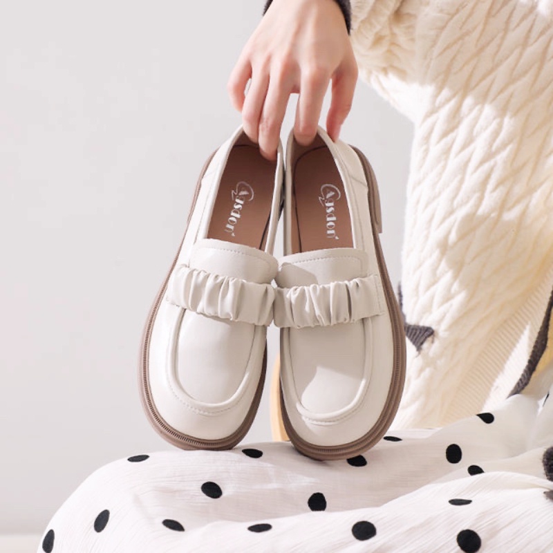 รองเท้าหนังสไตล์อังกฤษ-รองเท้าโลฟเฟอร์ผู้หญิงรุ่นใหม่ปี-2022-รองเท้าหนังส้นหนาสไตล์-preppy-รองเท้าหนังสตรี