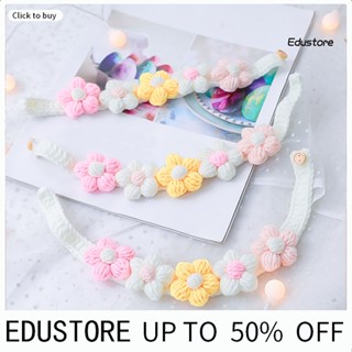 Edustore ปลอกคอผ้าฝ้าย ลายดอกไม้ สะดุดตา ปรับได้ สําหรับสัตว์เลี้ยง